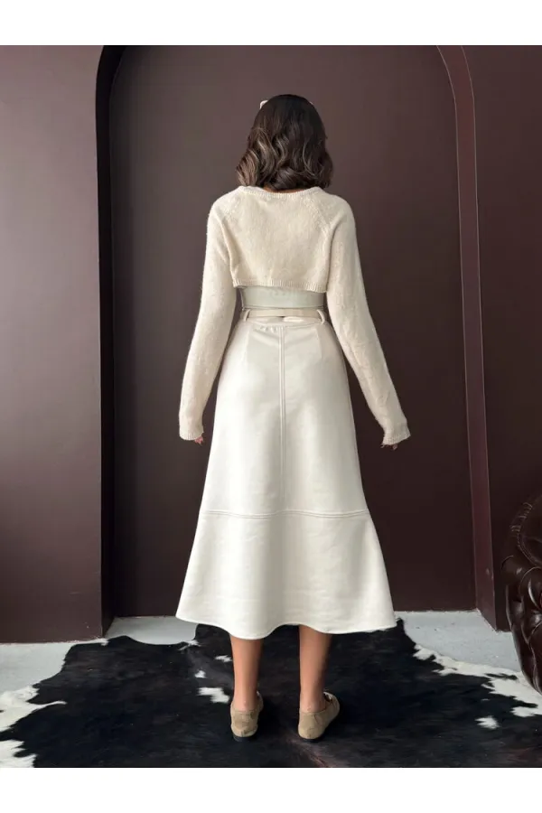 Topshow Scuba Suede Skirt - Stone | F2004