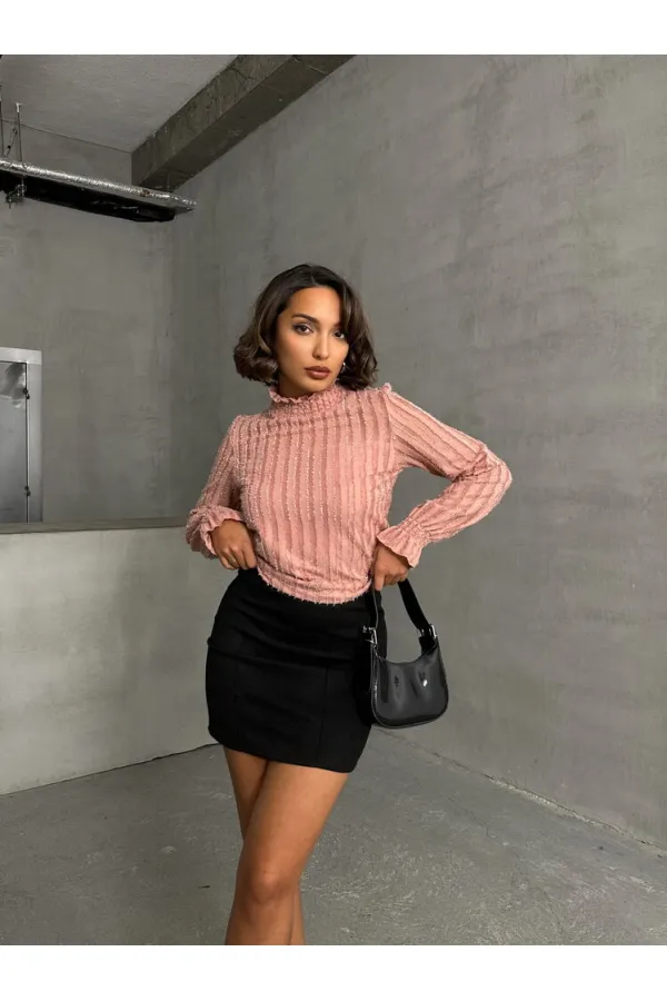 Simli Sakallı Toptan Bluz - Pudra | TOPSHOW | F1852