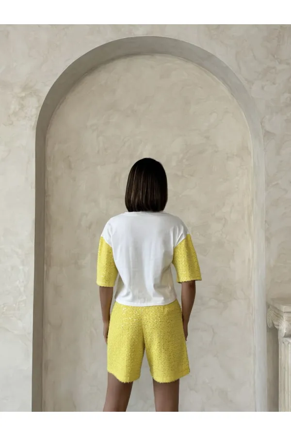 Kol Detaylı Toptan Şort - Sarı | Topshow
