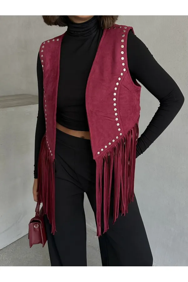Topshow Burgundy Tassel Drop Wholesale Vest | F1806