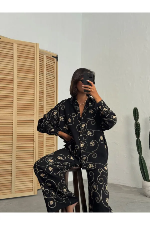 Chemise brodée - Motif noir 2 | Topshow | F1899