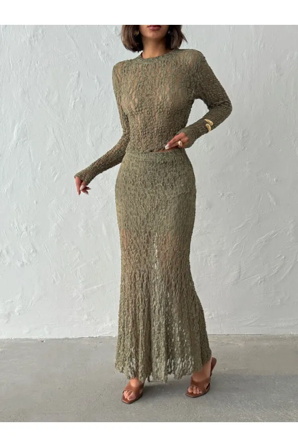 Khaki Color Long Transparent Wholesale Skirt | Topshow | F1887