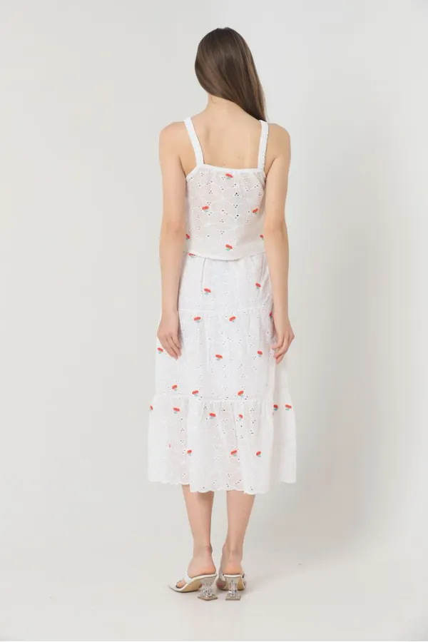 Jupe longue rouge brodée de fleurs (vente en gros) | TOPSHOW