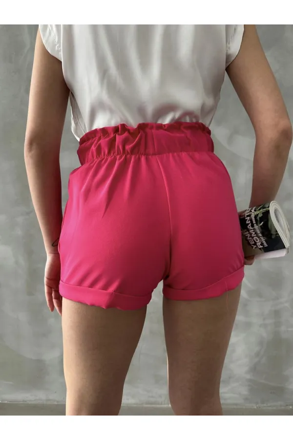 Topshow Fuşya Kemer Üstü Halkalı Cepli Toptan Şort