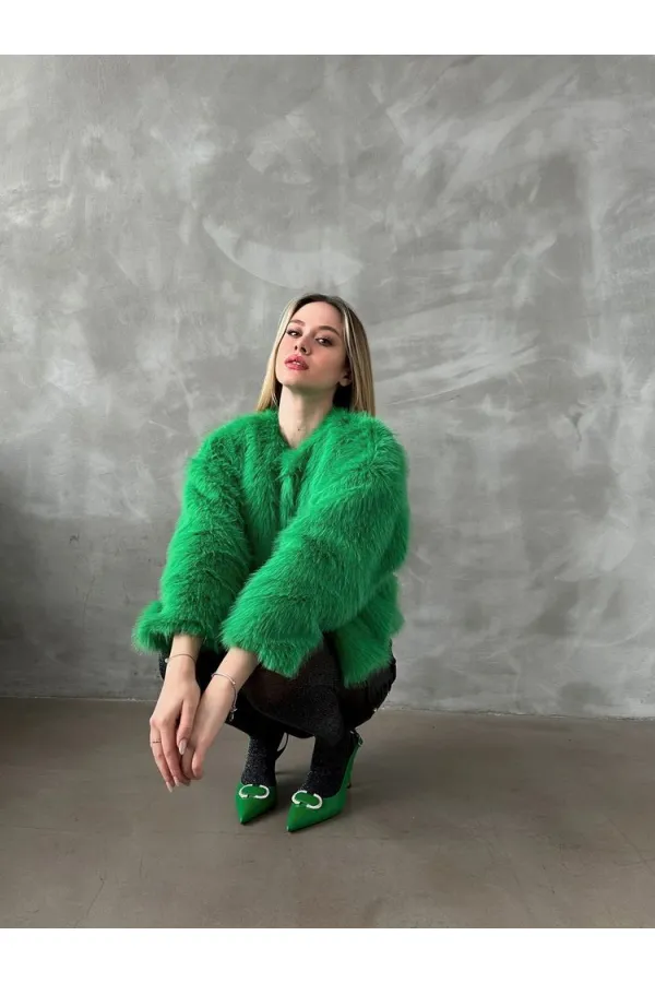 Veste en fausse fourrure en gros - Émeraude | TOPSHOW | F1615