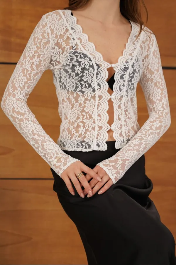 F 2072 BUTTONED LACE JACKET - CREAM