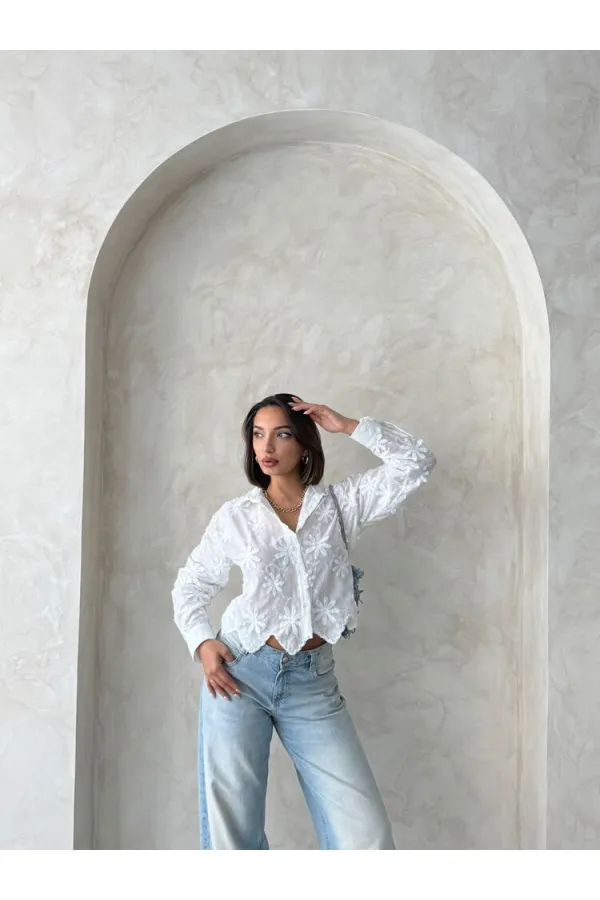 Nakışlı Gömlek - Krem | Topshow | F1932