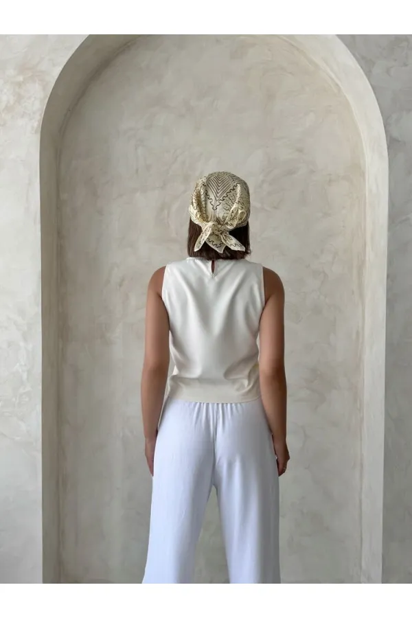 Dantel Kolsuz Bluz - Sarı | Topshow