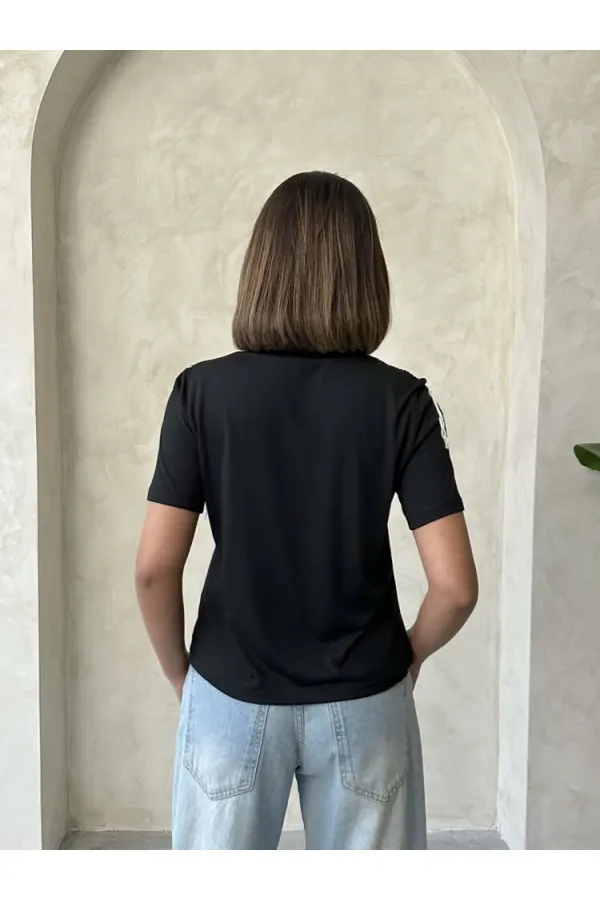 Topshow Siyah Çoban Dikişli Toptan Tişört