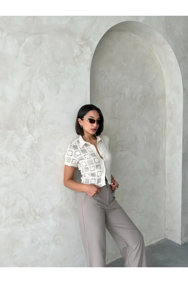 Dantel Detaylı Gömlek - Taşa Taş | Topshow