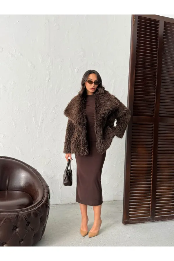 Manteaux en fausse fourrure pour femmes en gros – Vêtements d'extérieur d'hiver moelleux, doux et élégants – MARRON FONCÉ