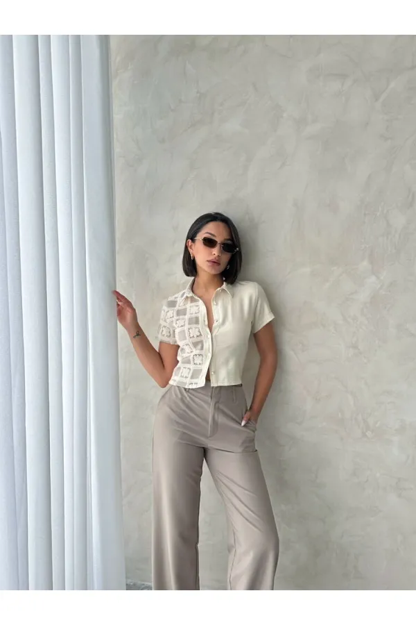 Dantel Detaylı Gömlek - Taşa Taş | Topshow