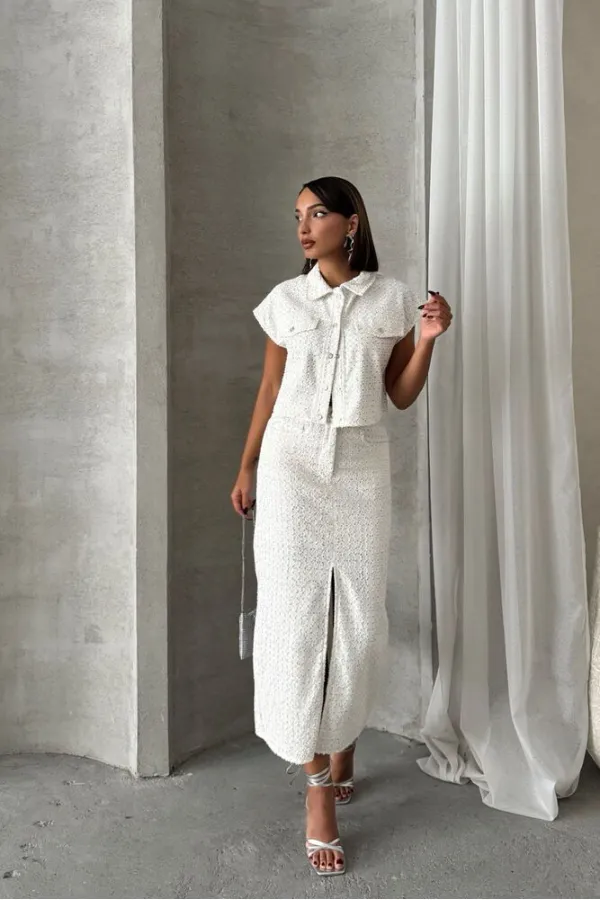 Pullu Kot Toptan Etek - Beyaz Dsn 1 | TOPSHOW | F1707