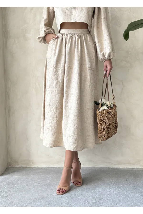 Nakışlı Toptan Etek - Taş | Topshow | F1901