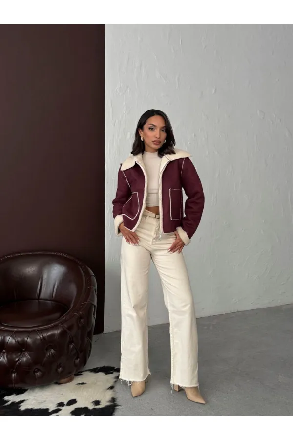 Manteaux en daim peluche bordeaux Topshow F