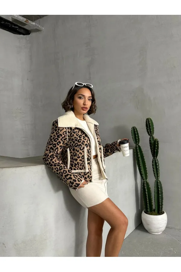 Manteau en peluche à motifs Eopar en gros - Noir vison | TOPSHOW | F1814