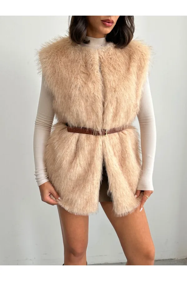 Artificial Fur Women's Wholesale Vest – Soft Texture - STONE
