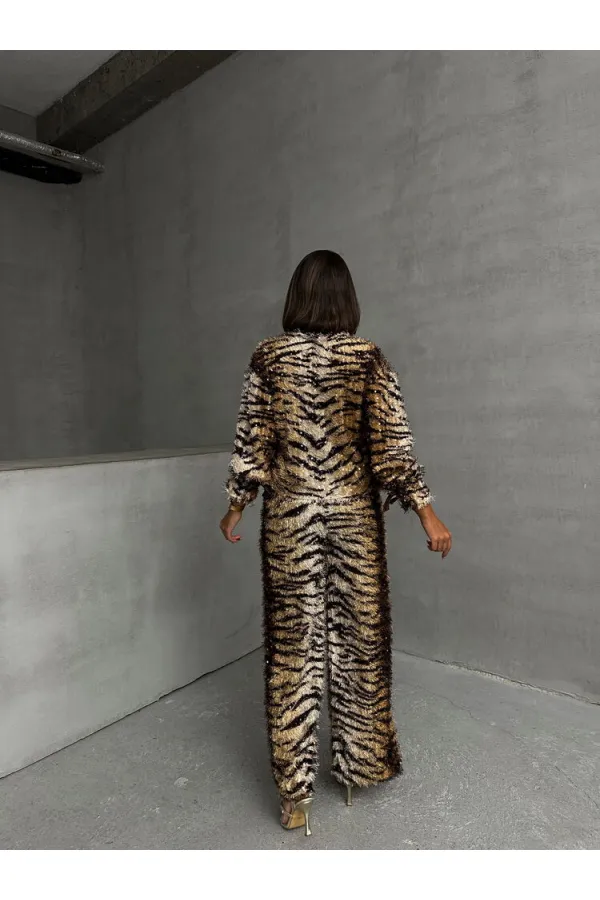 Pantalon à motif tigre en gros - Zébré marron. | TOPSHOW | F1768