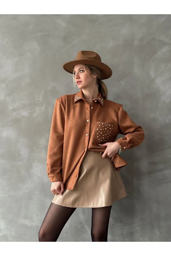 Cebi Tasli Toptan Gömlek - Taba | TOPSHOW | F1617