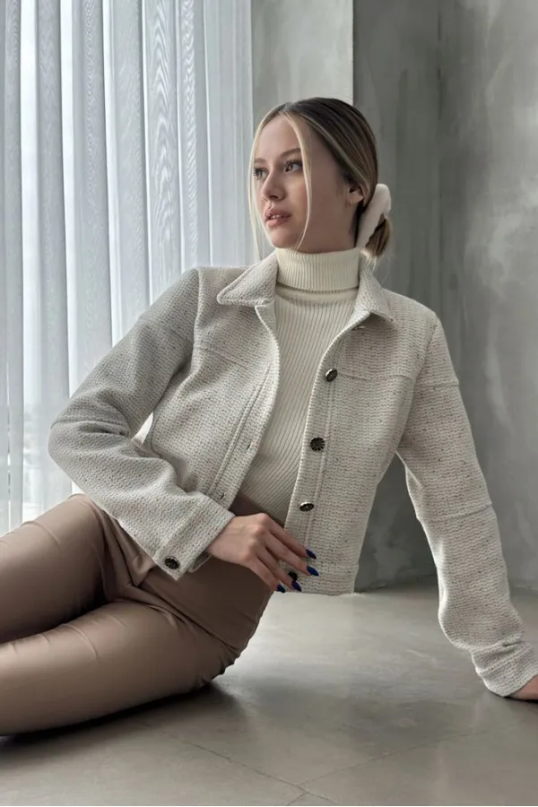 Manteau à boutons en gros - Crème | TOPSHOW | F1547