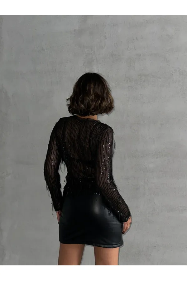 Sequin Wholesale Blouse - Black | TOPSHOW | F1612