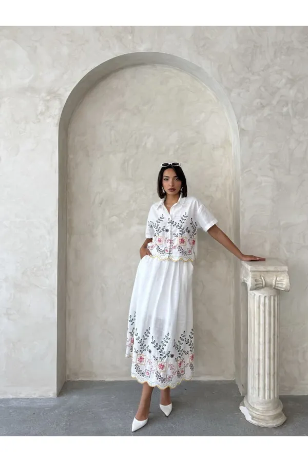 Nakışlı Toptan Gömlek - Sarı Dsn2 | Topshow