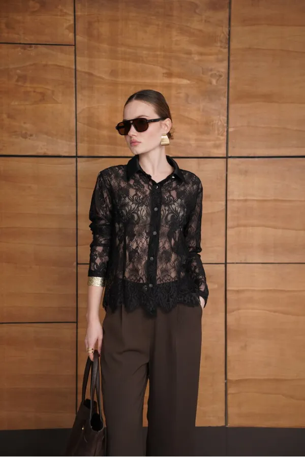 Lace Wholesale Shirts - Black | F2073 - Topshow