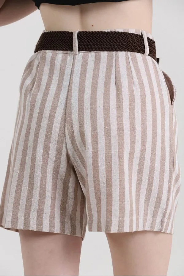 Topshow Stone Striped Belted Linen Wholesale Shorts