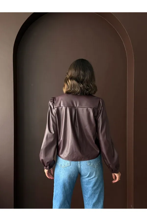 Chemises en similicuir Topshow en gros - Marron | F2044