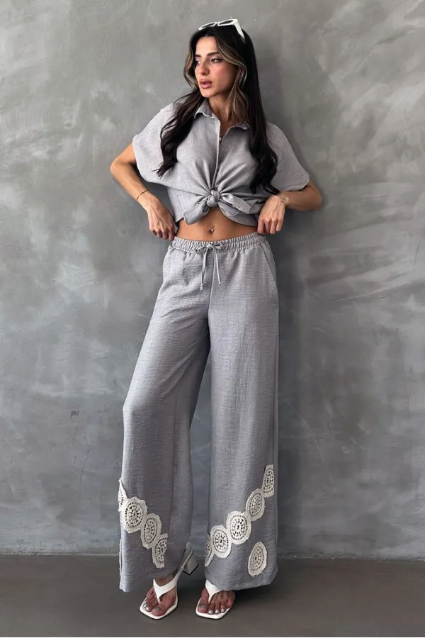 Topshow Gray Lace-Up Wholesale Trousers