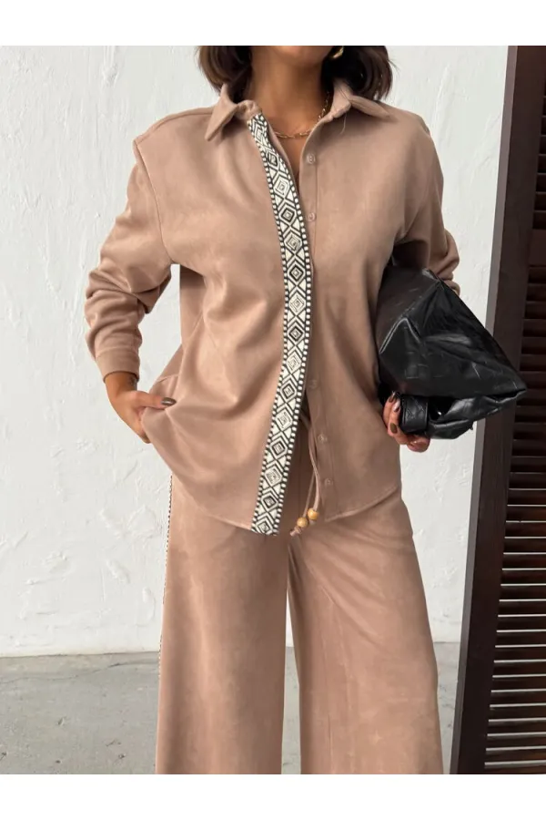 Chemise Topshow en daim scuba à rayures détaillées - Vison | F1973