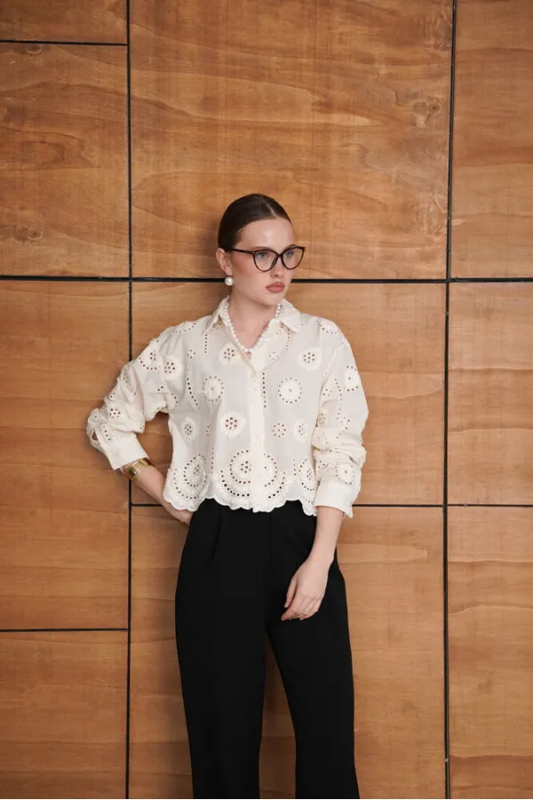 Embroidered Shirt - Cream | F1947 - Topshow