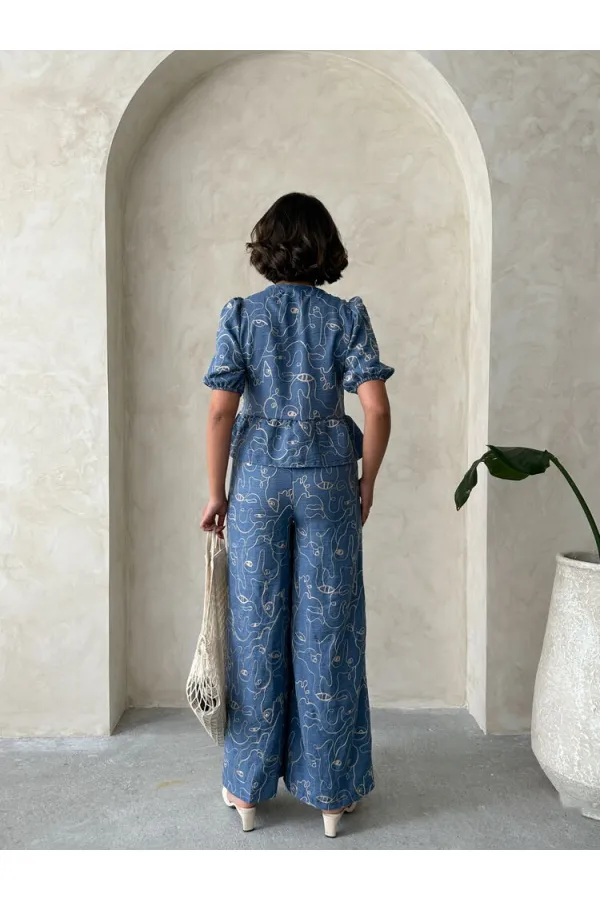 Nakışlı Toptan Pantolon - Koyu Mavi | Topshow | F1900