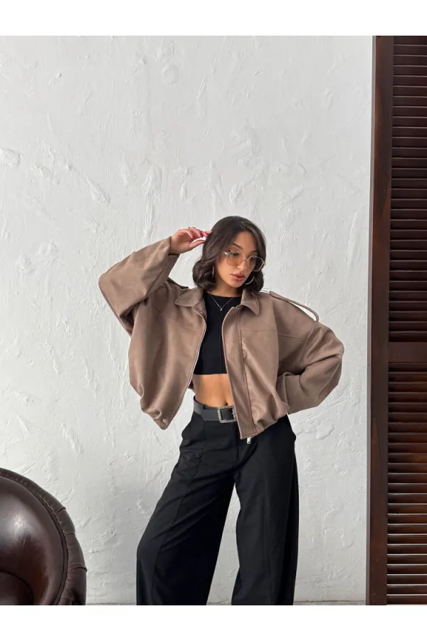 Topshow Scuba Suede Wholesale Jacket - Light Brown | F2017