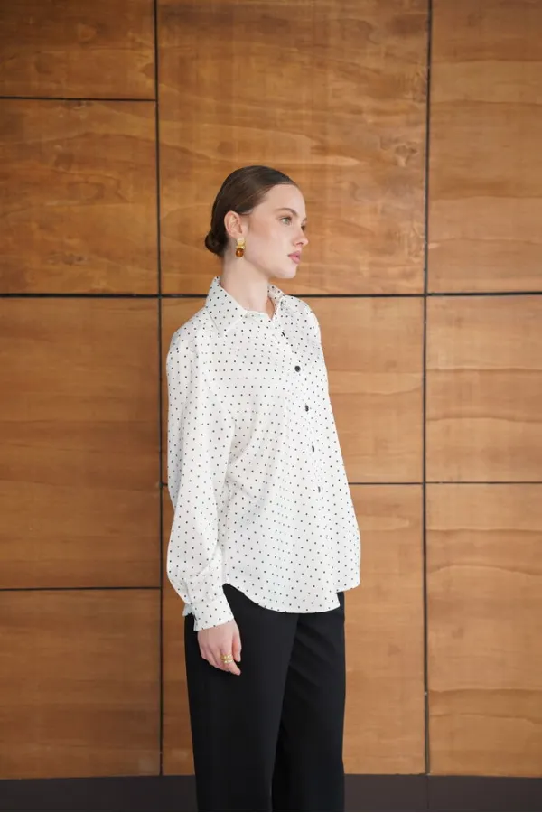 Chemise satinée à pois - Crème | F2076 - Topshow