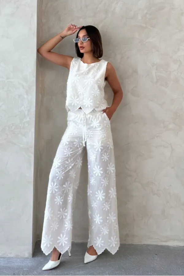 Nakışlı Toptan Pantolon - Taş | Topshow