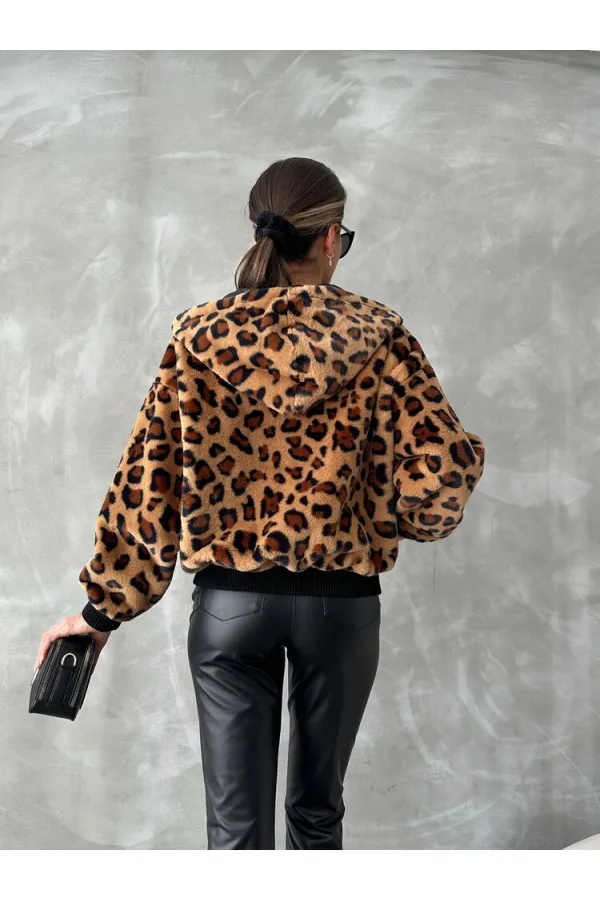 Manteau en gros Bakılı Peluj - Camel Leopard | TOPSHOW | F1650