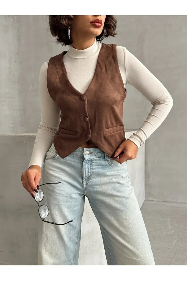 Suet Toptan Yelek - Kahve | TOPSHOW | F1528