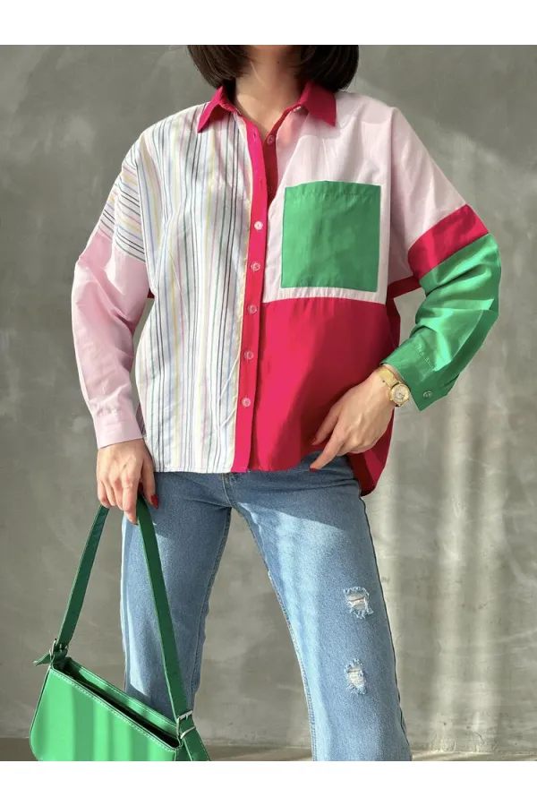 Striped Piece Wholesale Shirt - Colorful Stripes | TOPSHOW | F1461