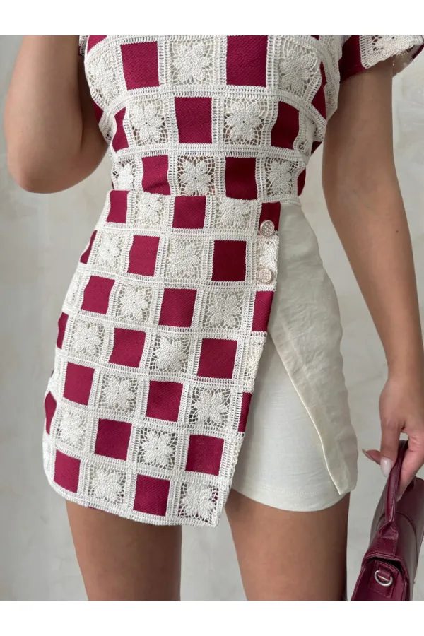 Dantel Detaylı Şort - Taş Bordo | Topshow