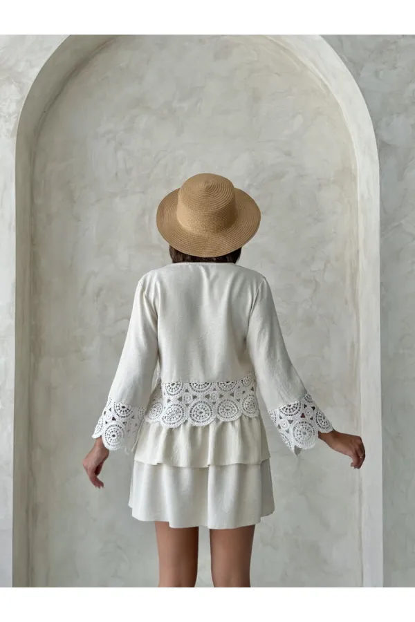 Veste à nouer sur le devant avec détails en dentelle - Pierre | Topshow | F1946