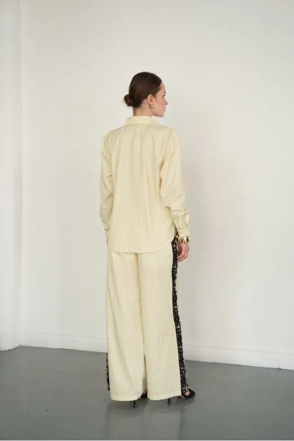 Lace Detail Striped Wholesale Trousers - Yellow | F2083 - Topshow