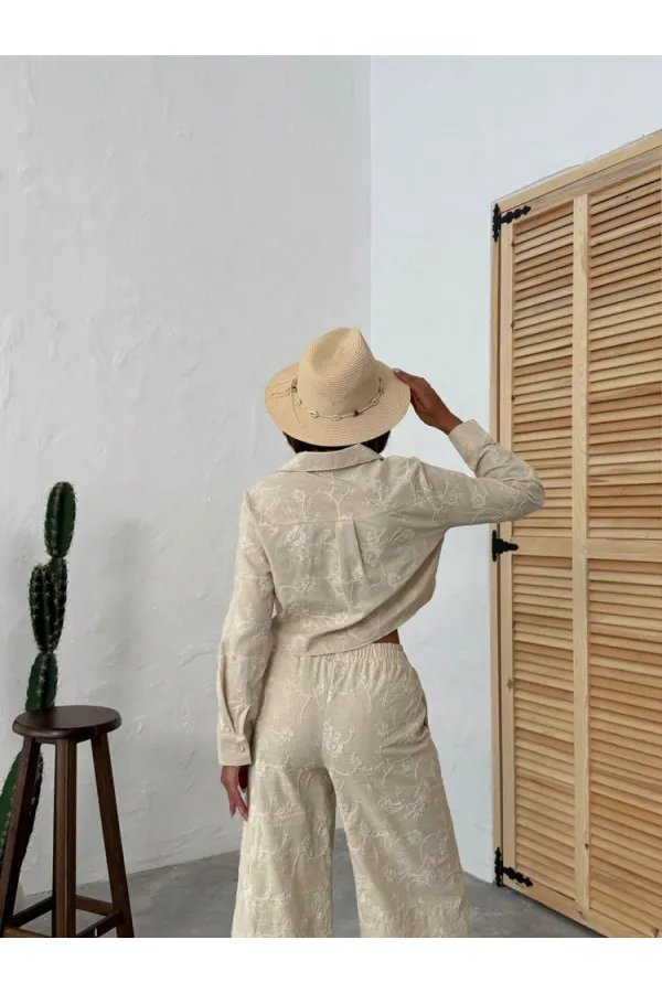 Süzüne Nakışlı Gömlek - Taş | Topshow | F1926