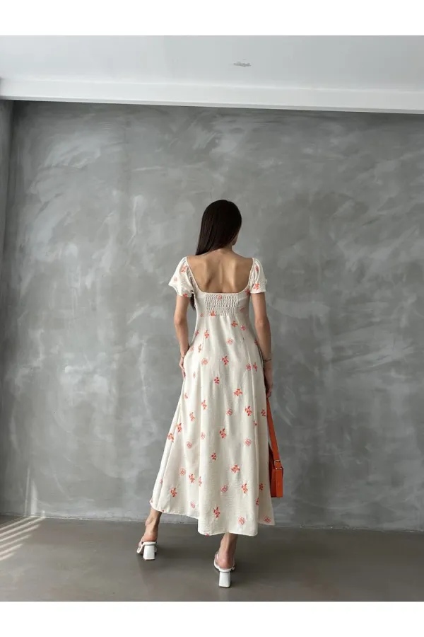 Topshow Orange Pattern Ruffle Sleeve Tied Wholesale Dress