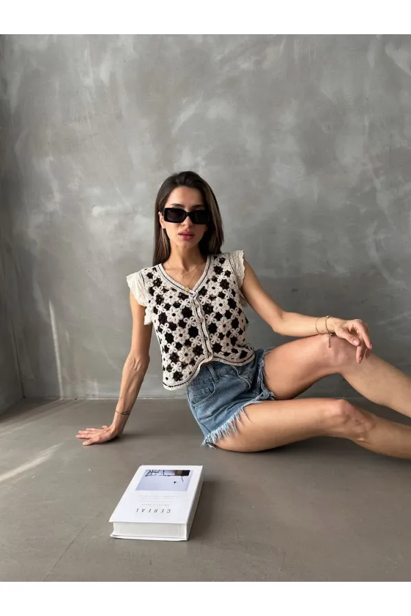 Topshow Taş Siyah Düğmeli Toptan Yelek