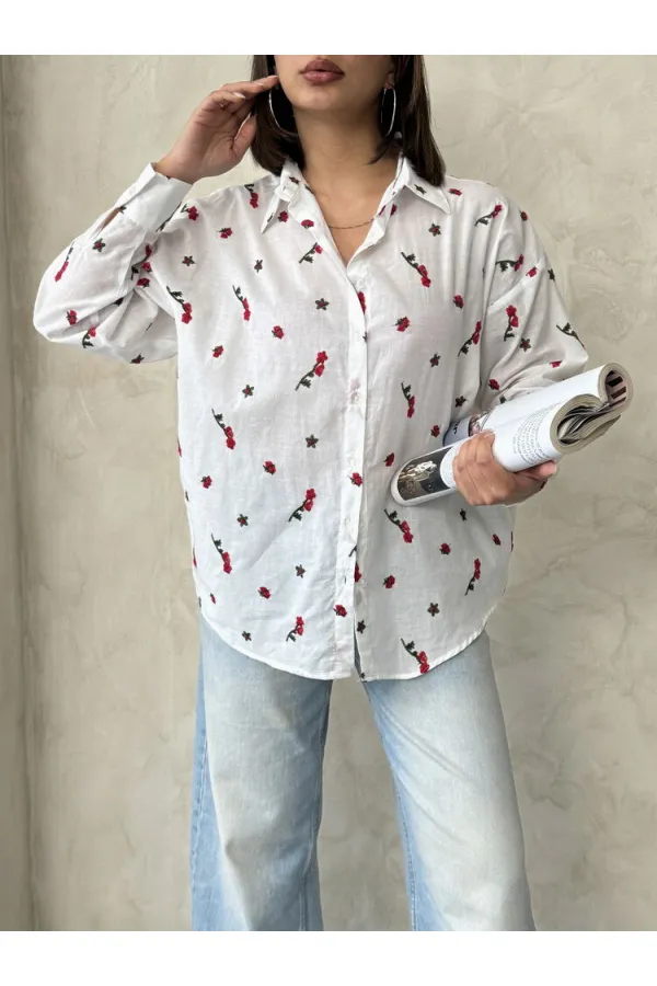 Chemise en voile brodée rouge en gros | Topshow | F1911