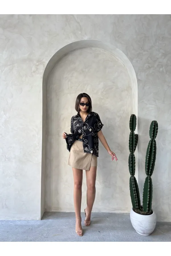 Nakışlı Toptan Gömlek   Siyah Desen 2 | Topshow