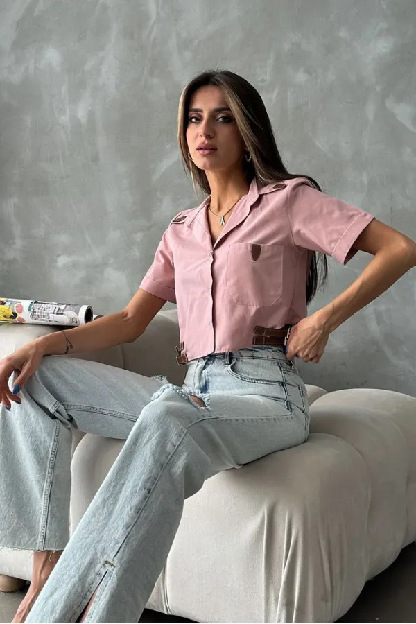 Topshow Powder Belt Detailed Wholesale Shirt