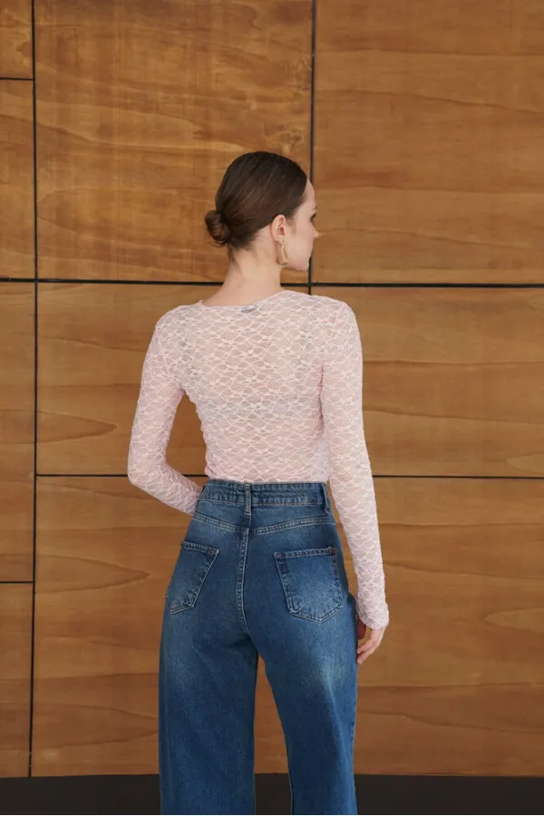 Dantel Toptan Bluz - Pembe | F2092 - Topshow