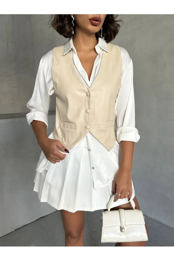 Gilet en cuir boutonné en gros - Pierre | TOPSHOW | F1503